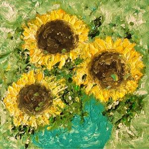 ORIGINAL ACRYLIC SUNFLOWER TEXTURED PAINTING  SIZE 14 x 14 inch canvas